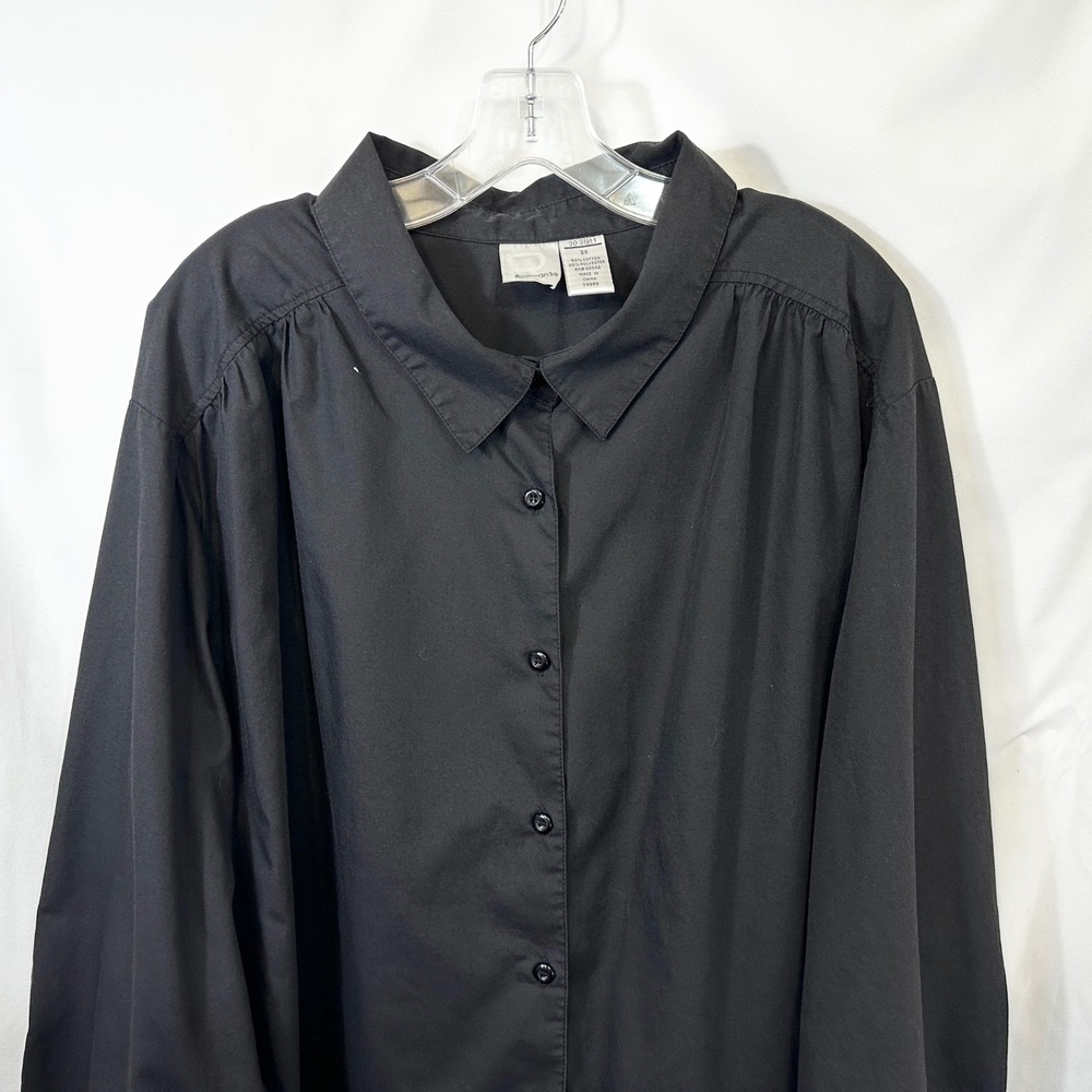 Roamans Plus Size 3X Top Solid Black Button Up‎ Long Sleeve Career Capsule 1290 - Picture 3 of 7
